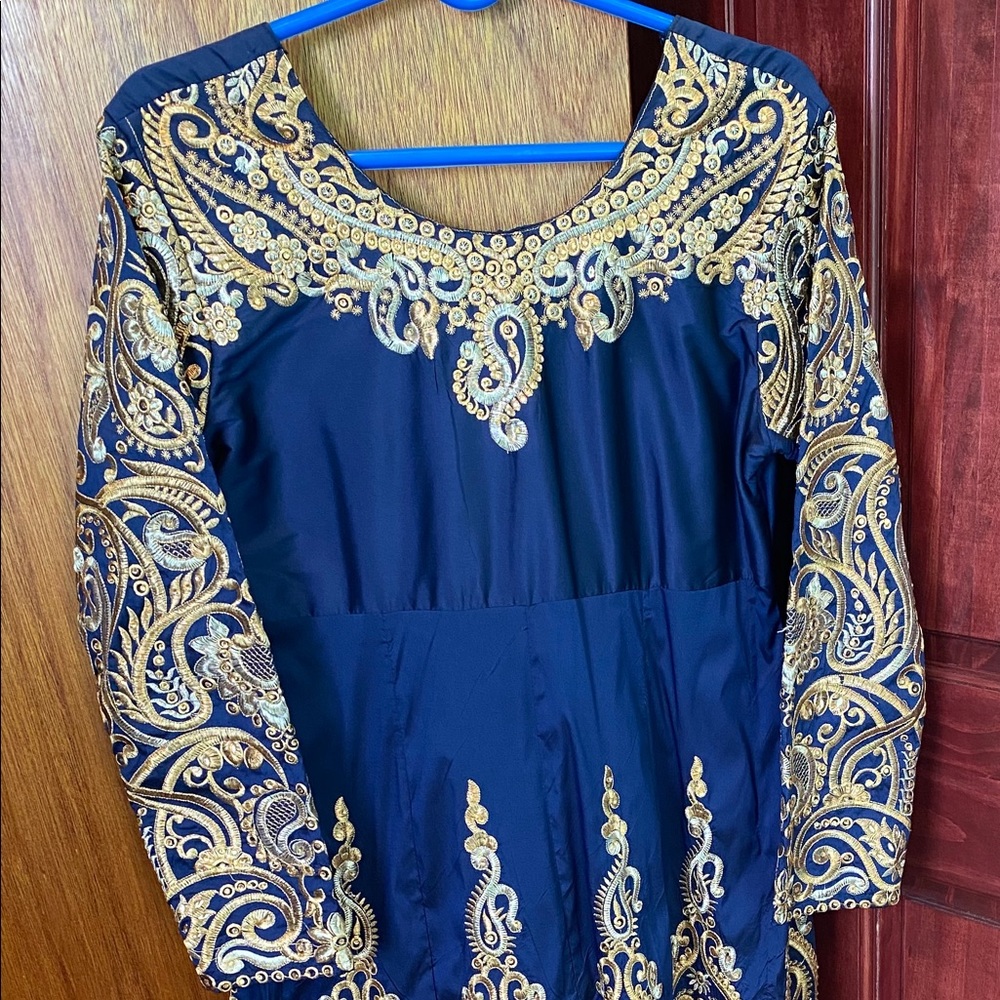 Navy Blue & Gold Salwar Kameez